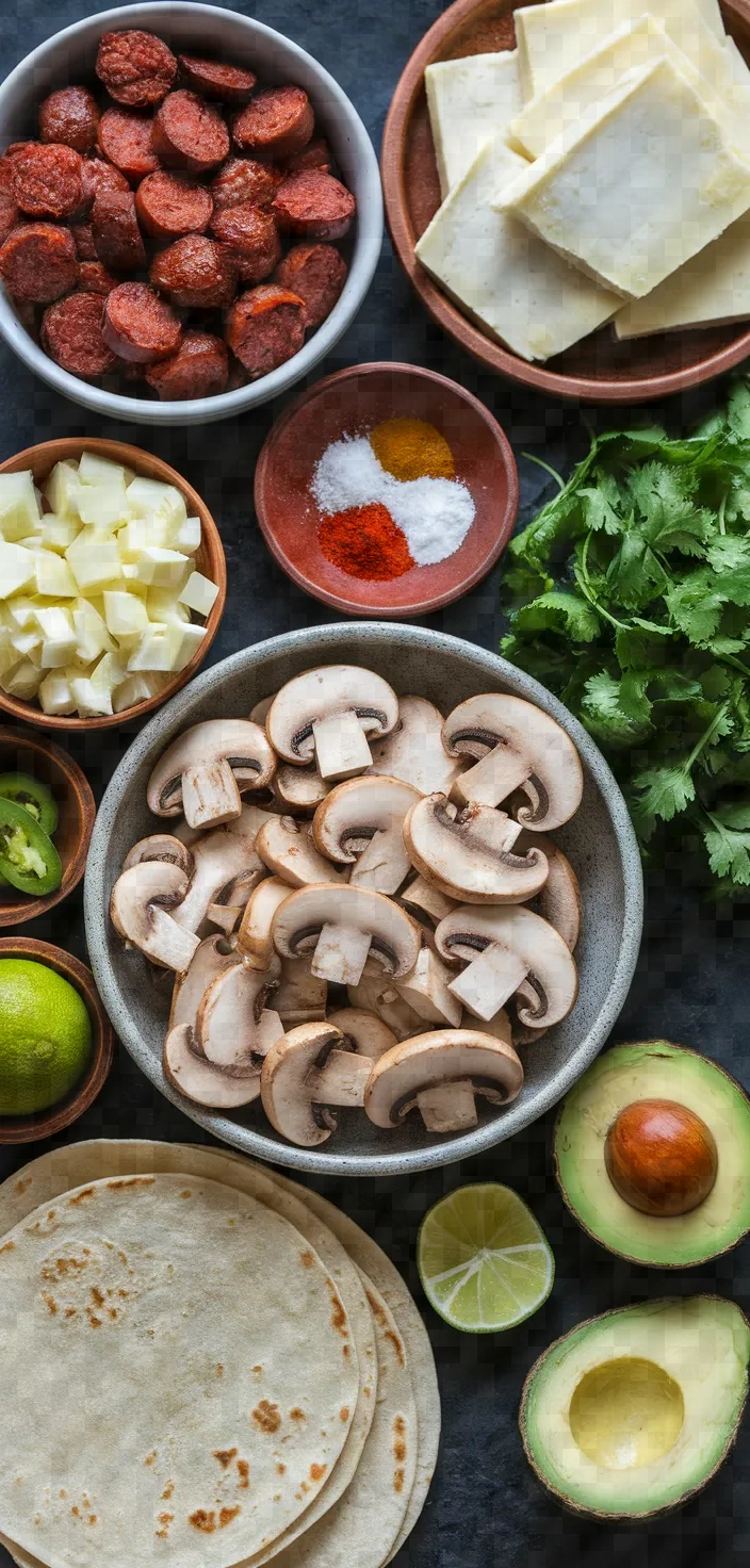 Ingredients photo for Mushroom Chorizo And Haloumi Tacos Recipe