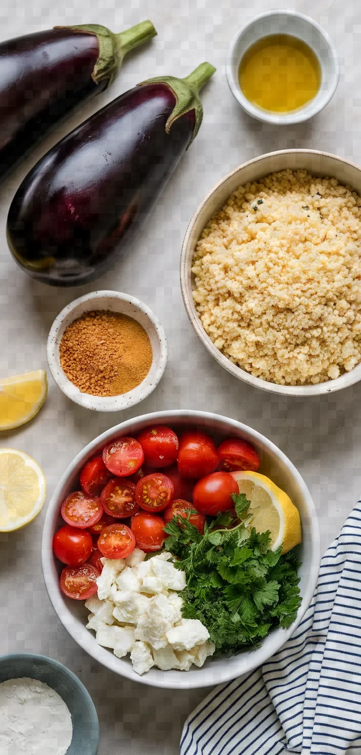 Ingredients photo for Israeli Couscous Stuffed Eggplants Recipe