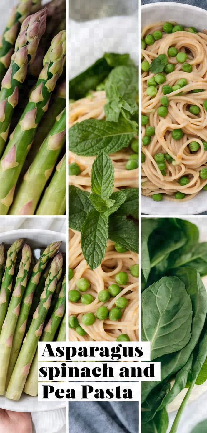 A photo of Pasta With Asparagus Peas Mint And Spinach Recipe