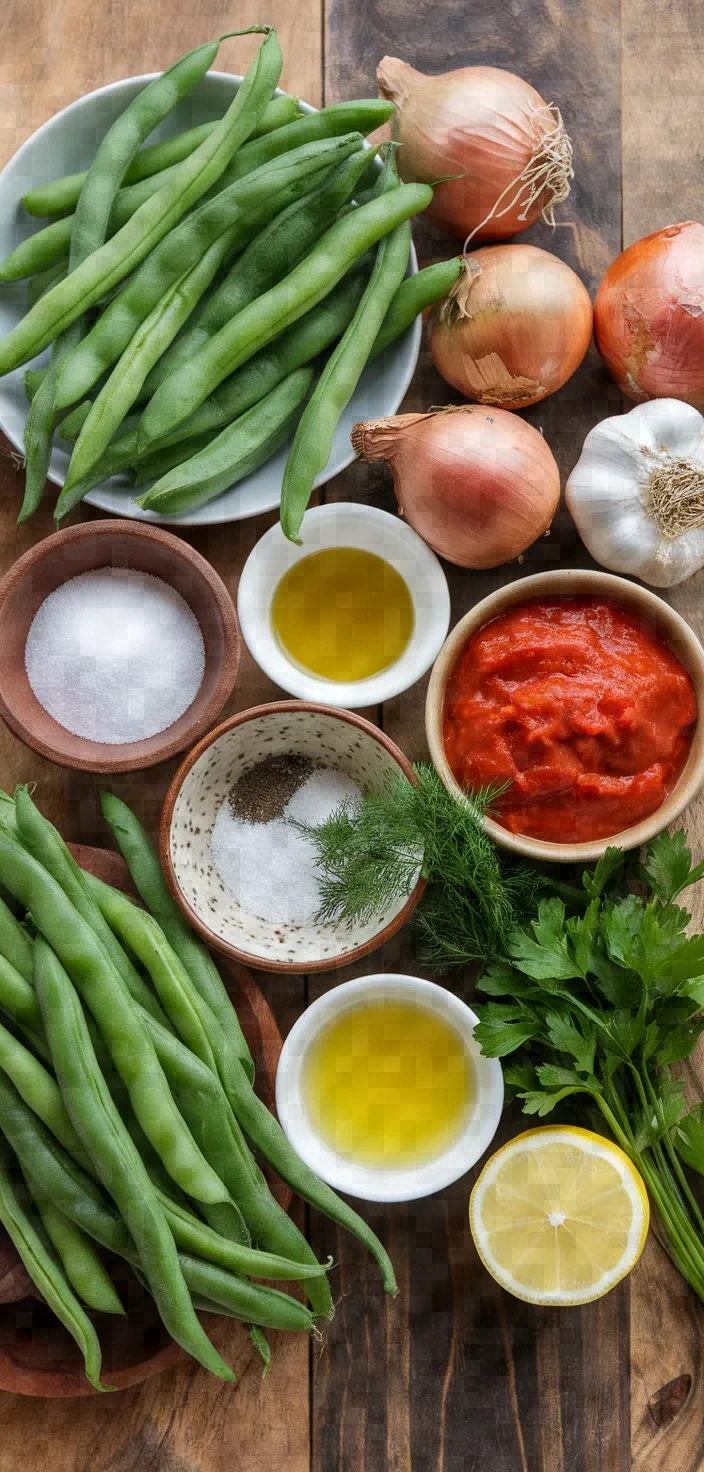 Ingredients photo for Fasolakia Greek Style Braised Beans Recipe