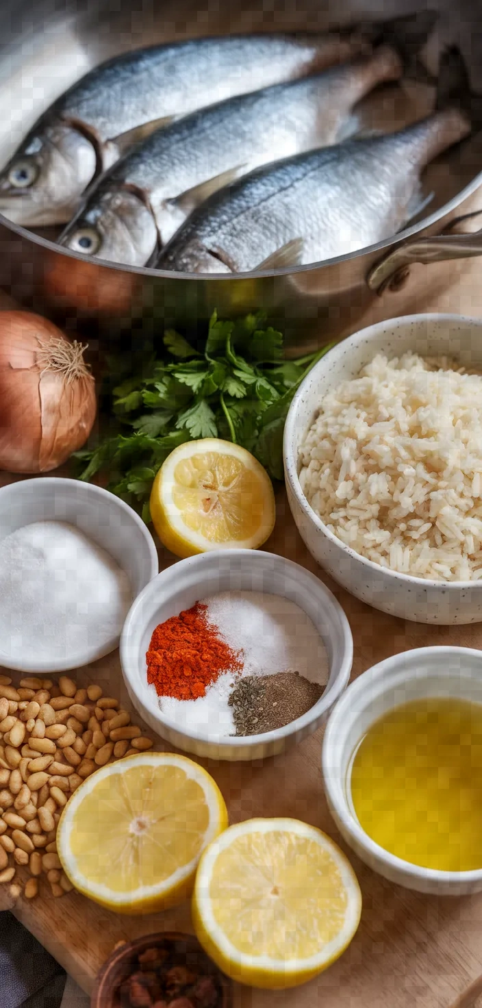 Ingredients photo for Fish Stuffed With Sweet Onion Rice Recipe