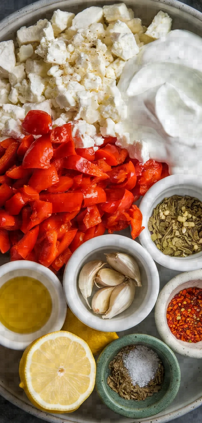 Ingredients photo for Htipiti Greek Red Pepper Feta Dip Recipe