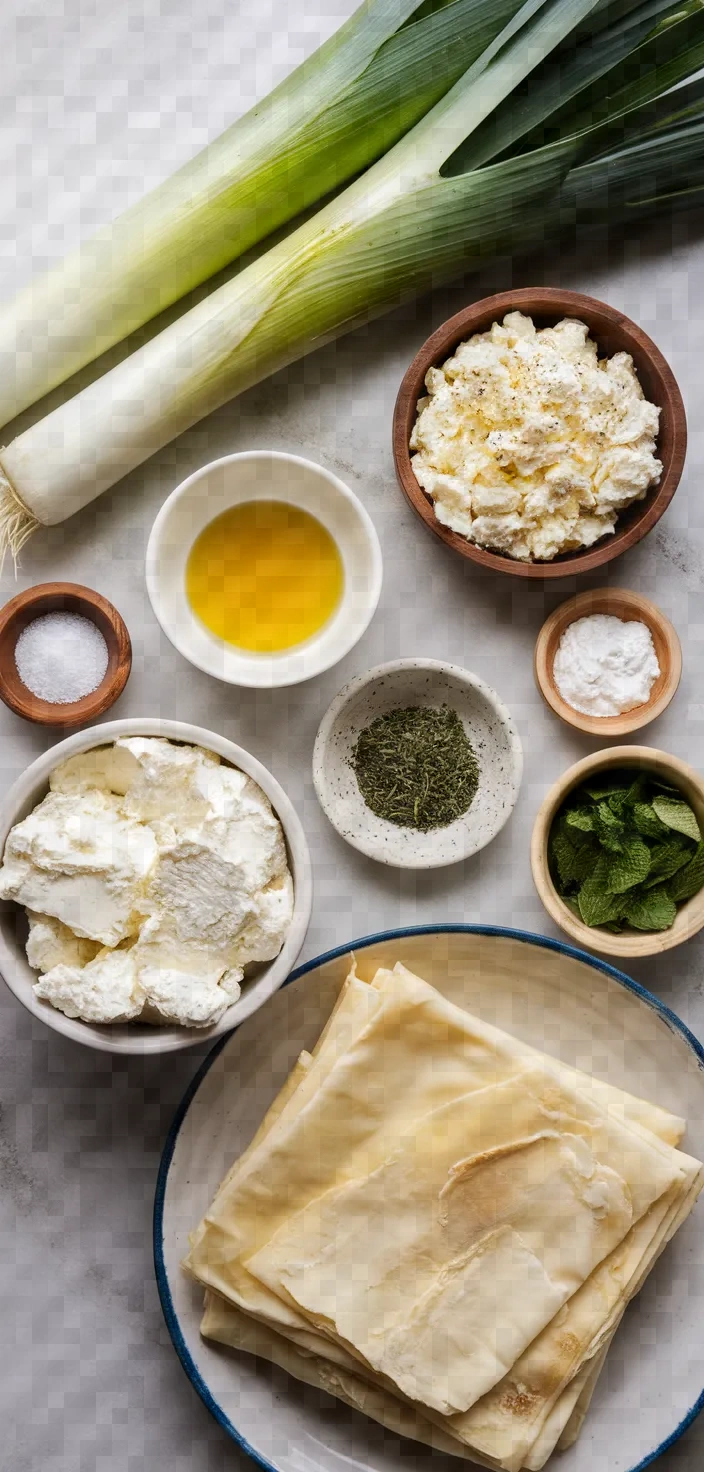 Ingredients photo for Leek And Cheese Pie Prasopita Recipe