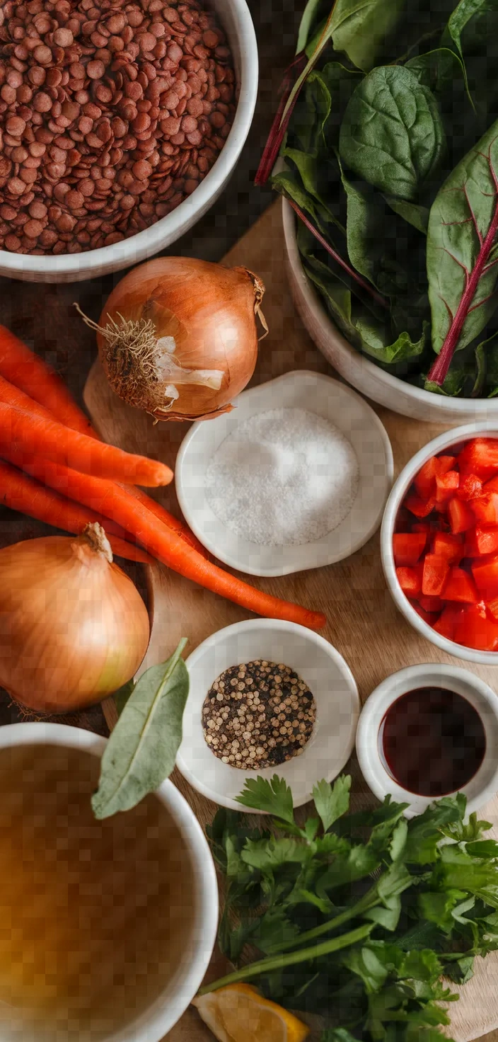 Ingredients photo for Lentil Chard Soup Faki Me Seskoula Y Spanaki Recipe