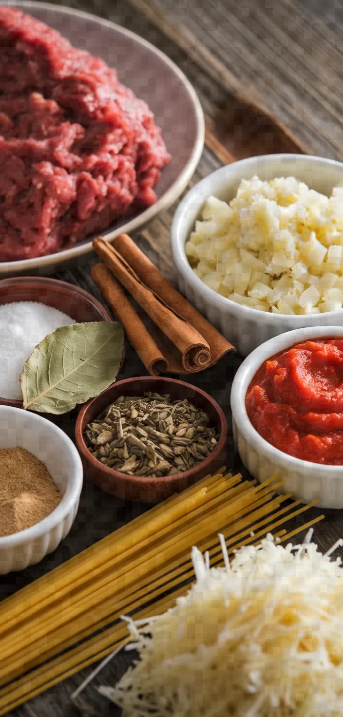 Ingredients photo for Makaronia Me Kima Greek Spaghetti Meat Sauce Recipe