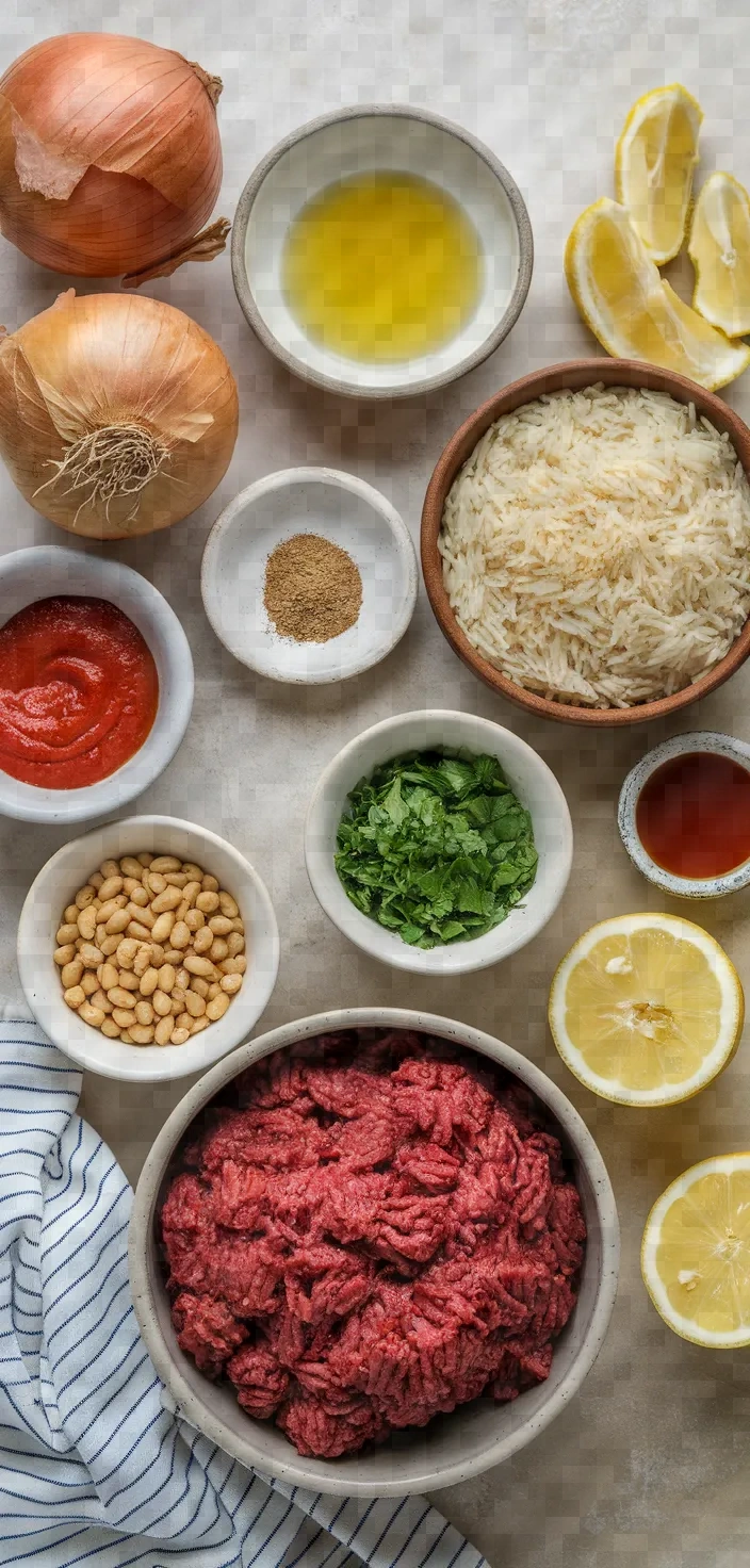 Ingredients photo for Onions Stuffed With Ground Meat Kelemia Recipe