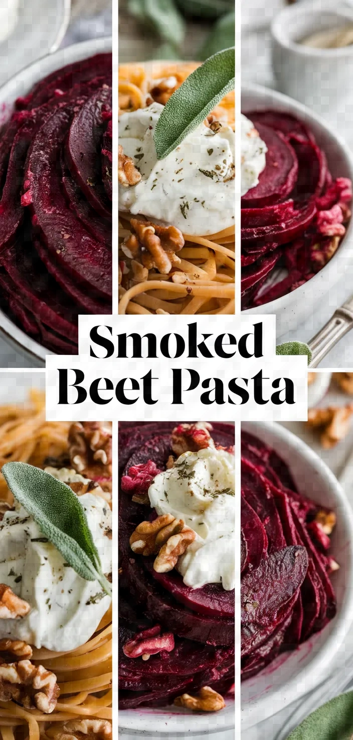 A photo of Smoked Beet Whole Wheat Pasta Walnuts Sage Whipped Feta Recipe