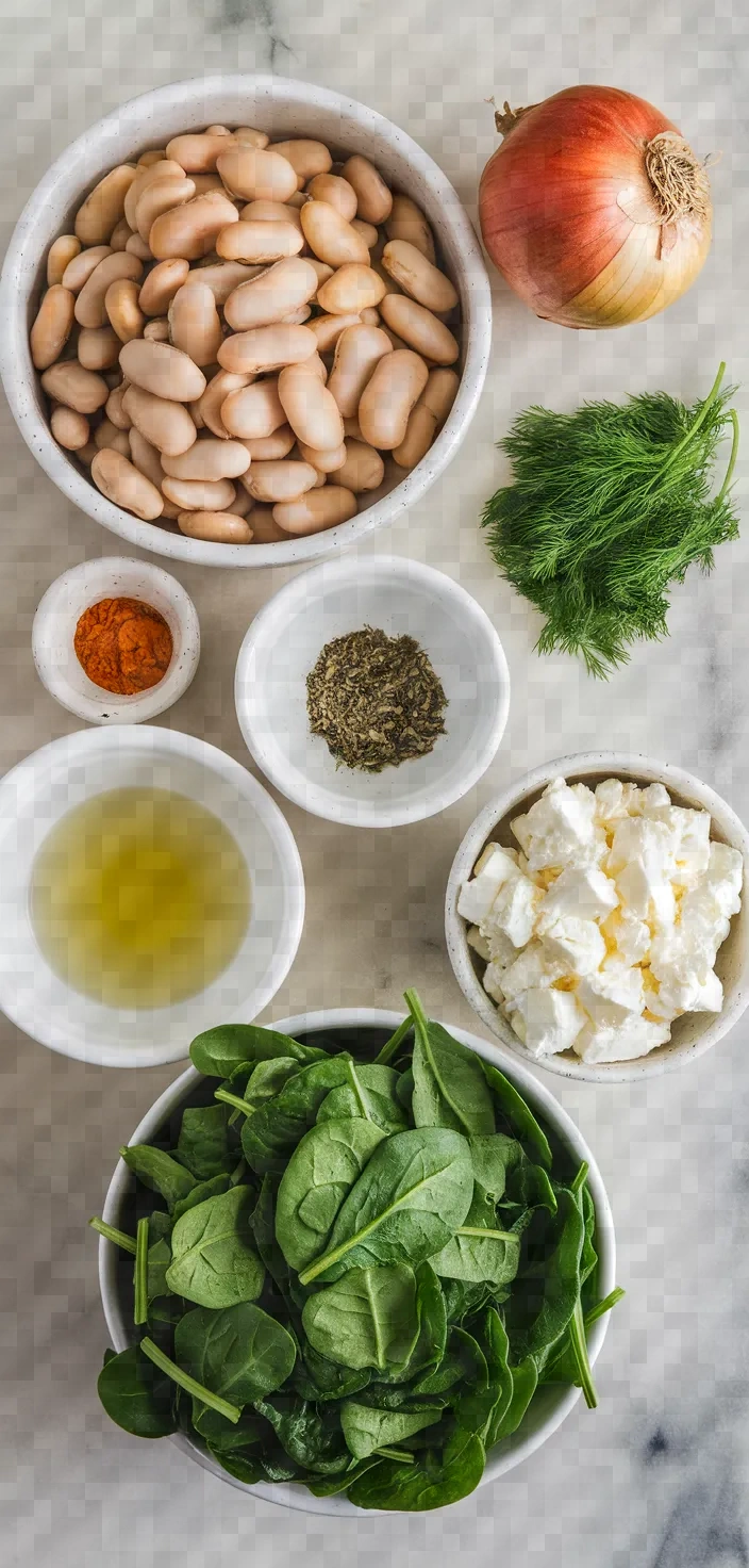Ingredients photo for Giant Beans Baked With Spinach And Feta Recipe