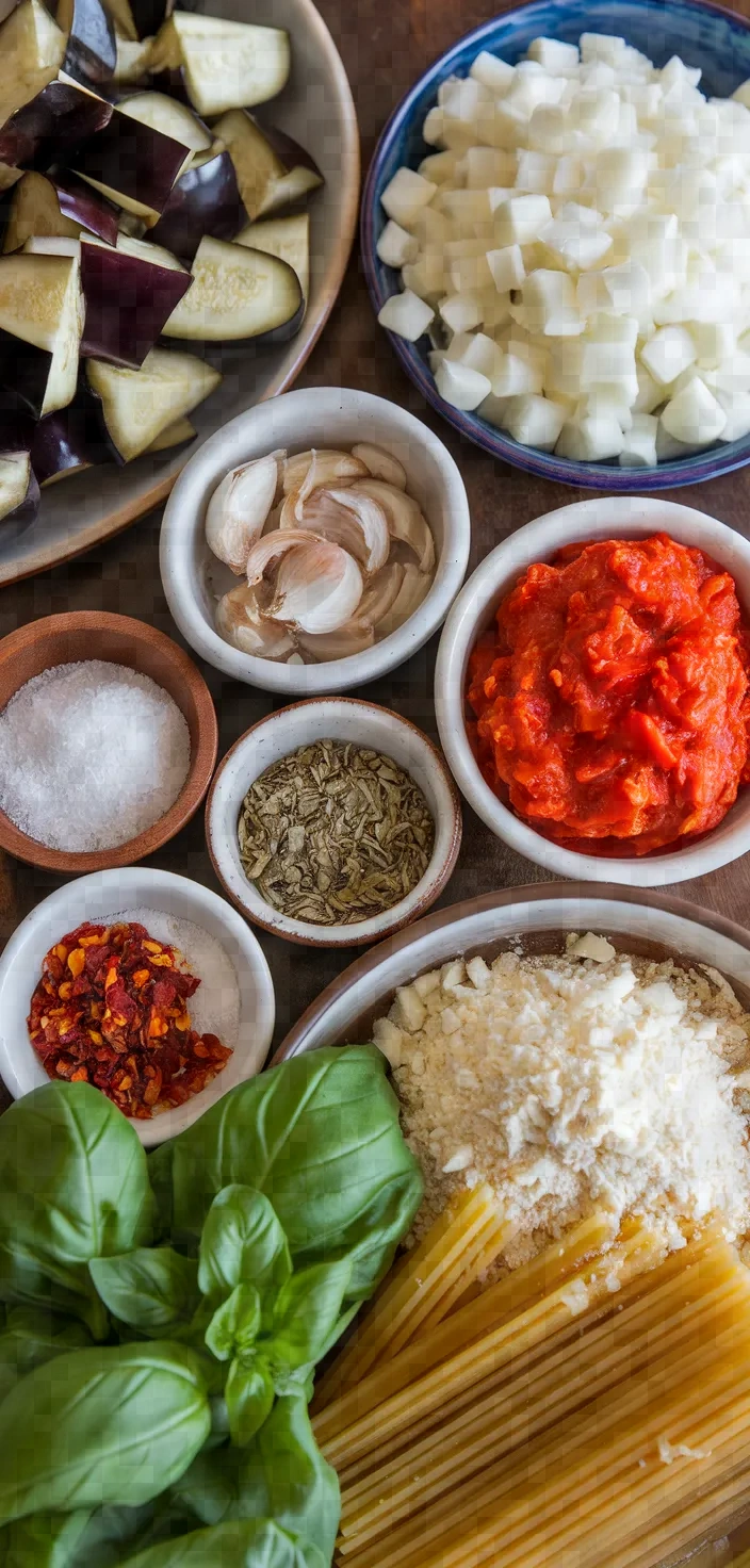 Ingredients photo for Pasta With Eggplant Sauce Recipe