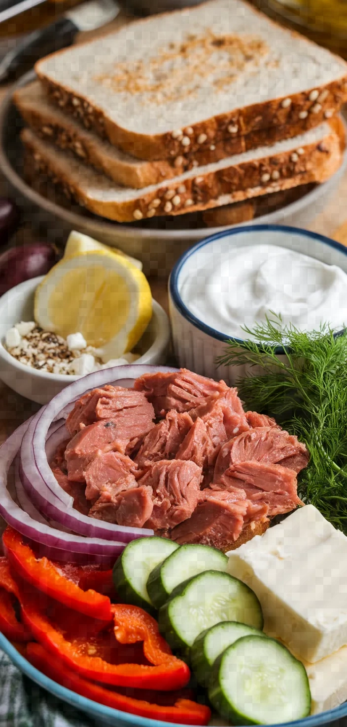 Ingredients photo for Recipe Of The Day Greek Style Tuna Melt