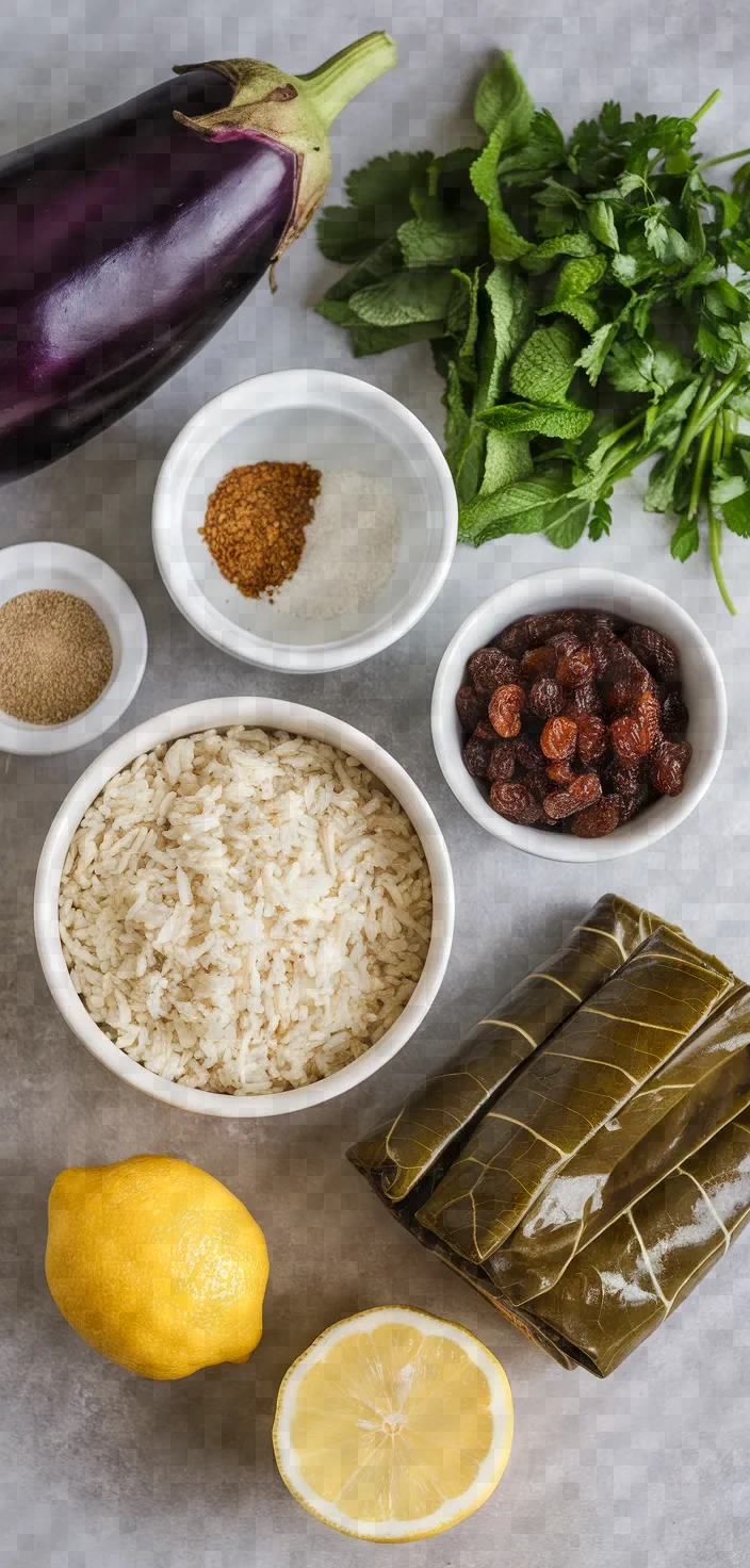 Ingredients photo for Recipe Of The Week Eggplant Dolmades