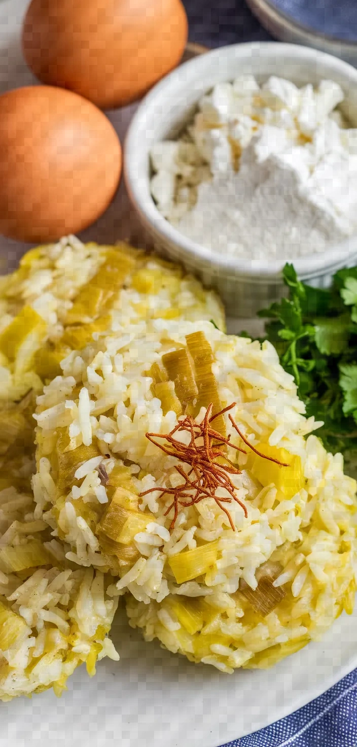 Ingredients photo for Saffron Leek Pilafi Fritters Recipe