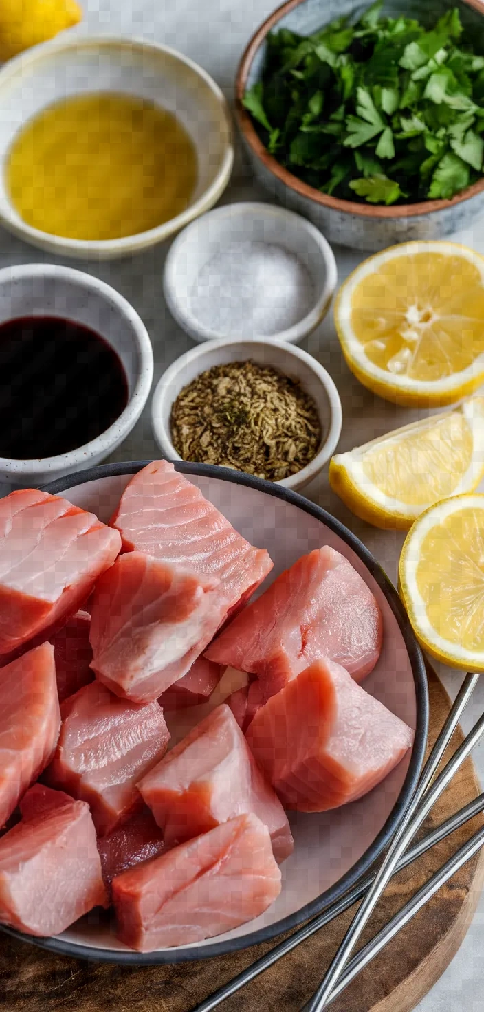 Ingredients photo for Swordfish Souvlaki With Lemon Olive Marinade Recipe