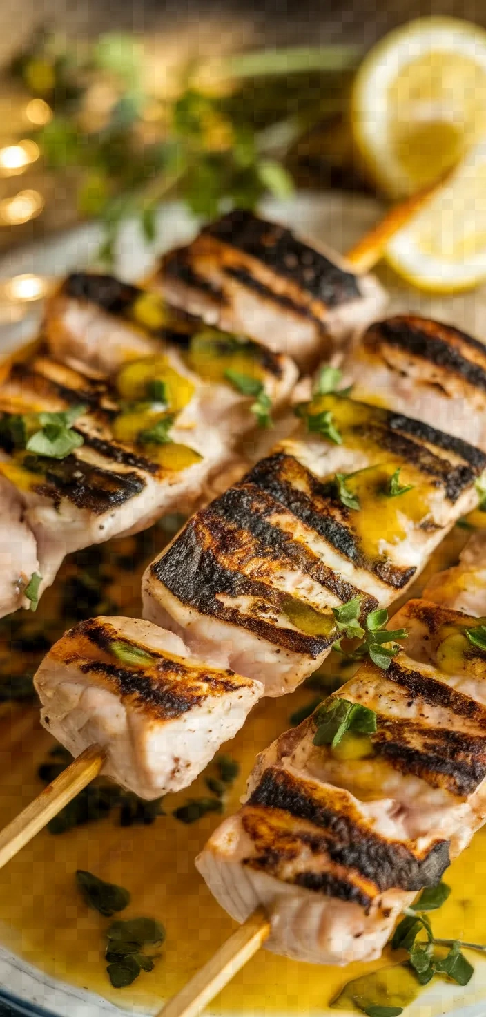 Swordfish Souvlaki With Lemon Olive Marinade Recipe