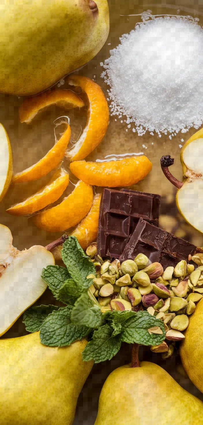 Ingredients photo for Chocolate Poached Pears With Mastiha And Orange Recipe