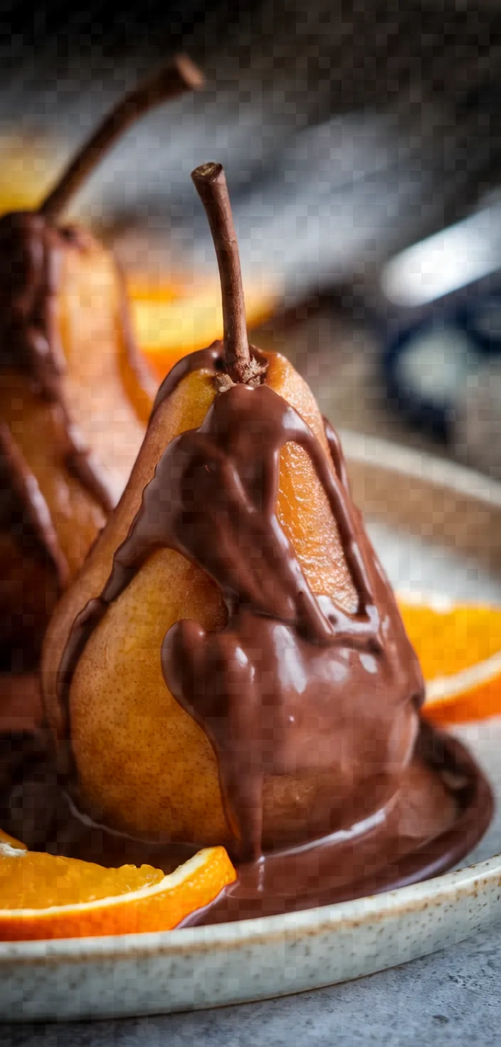 Photo of Chocolate Poached Pears With Mastiha And Orange Recipe