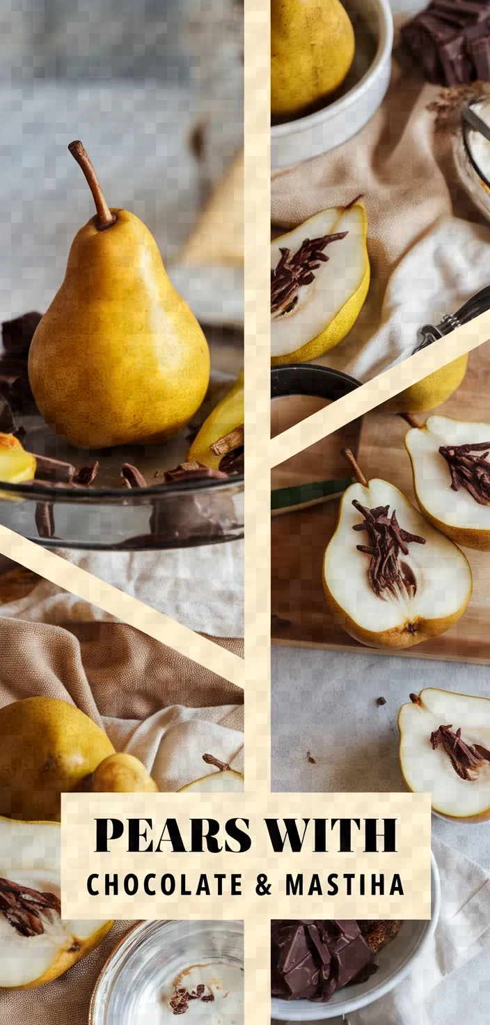 A photo of Chocolate Poached Pears With Mastiha And Orange Recipe
