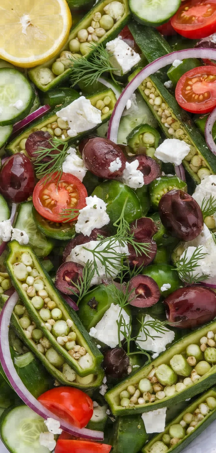 Ingredients photo for Crispy Okra Greek Salad Recipe