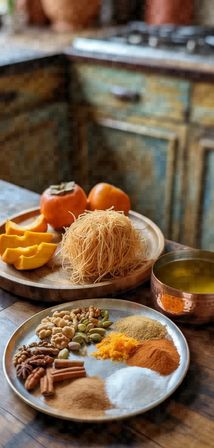 Ingredients photo for Ginger Spiced Persimmon Nut Kataifi Rolls Recipe