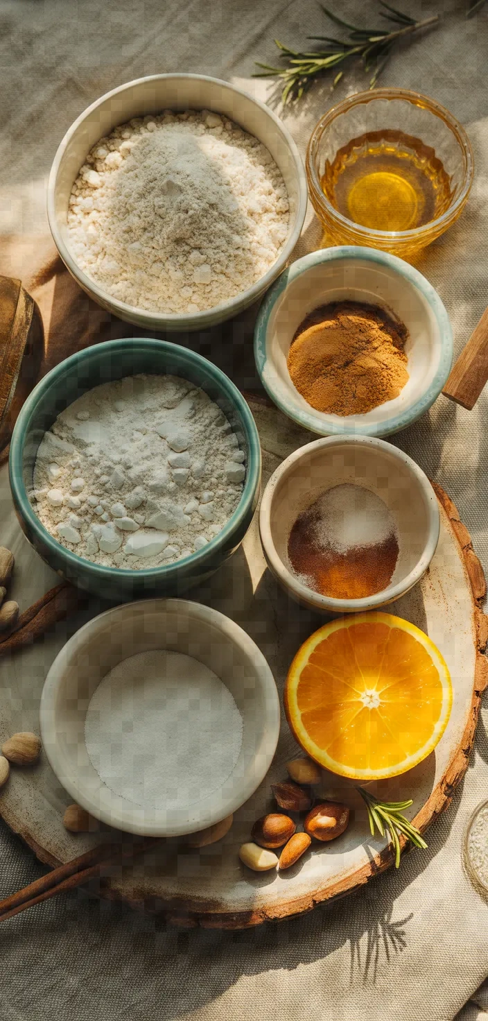Ingredients photo for Greek Christmas Cookies W Olive Oil Mastiha Nuts Melomakarona Recipe