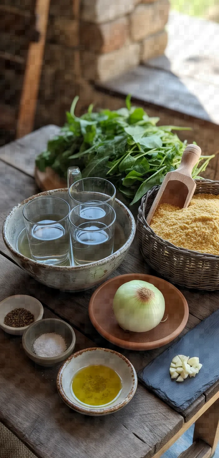Ingredients photo for Ikaria Longevity Cornmeal Greens Soup Recipe