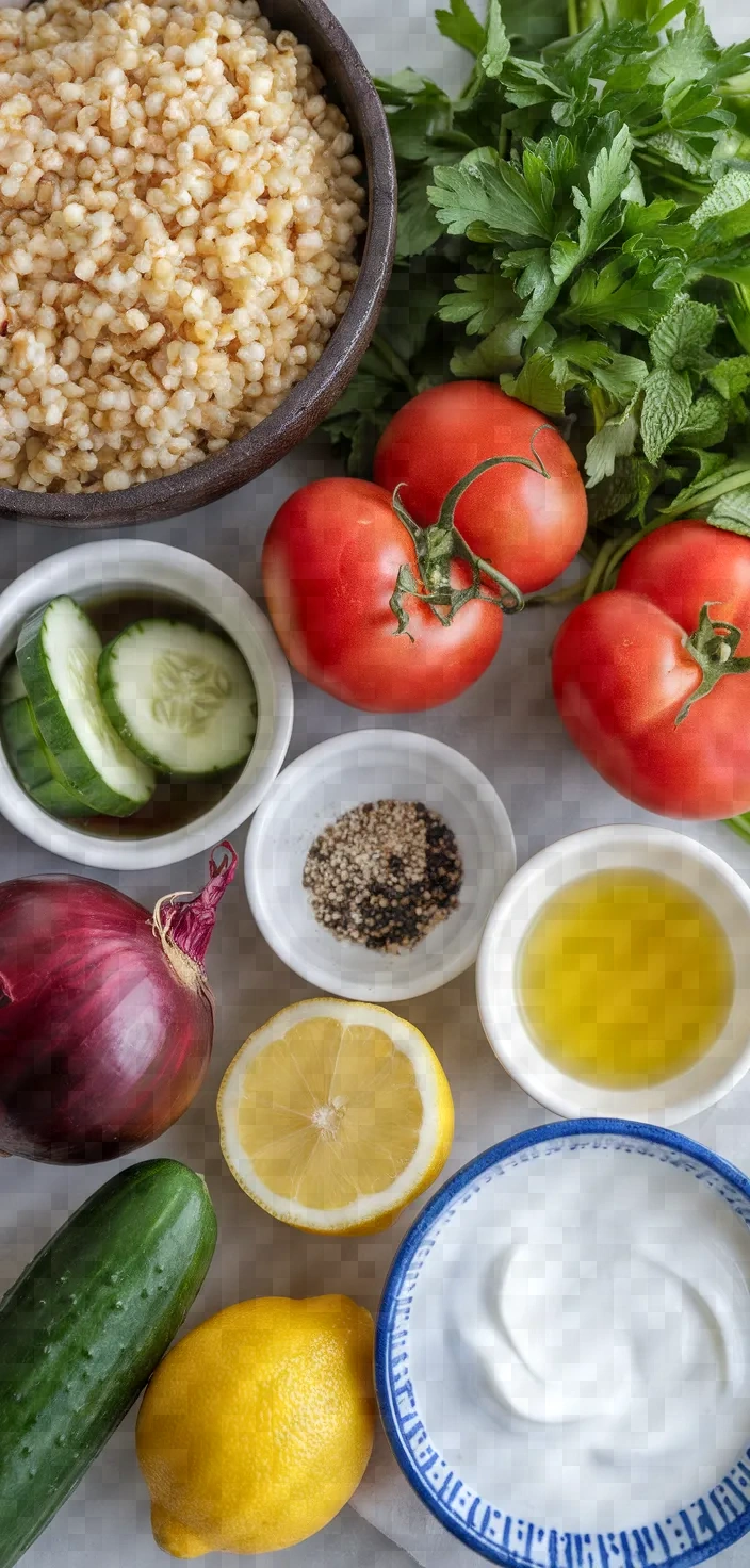 Ingredients photo for No Cook Taboule Salad With Tomatoes And Greek Yogurt Recipe
