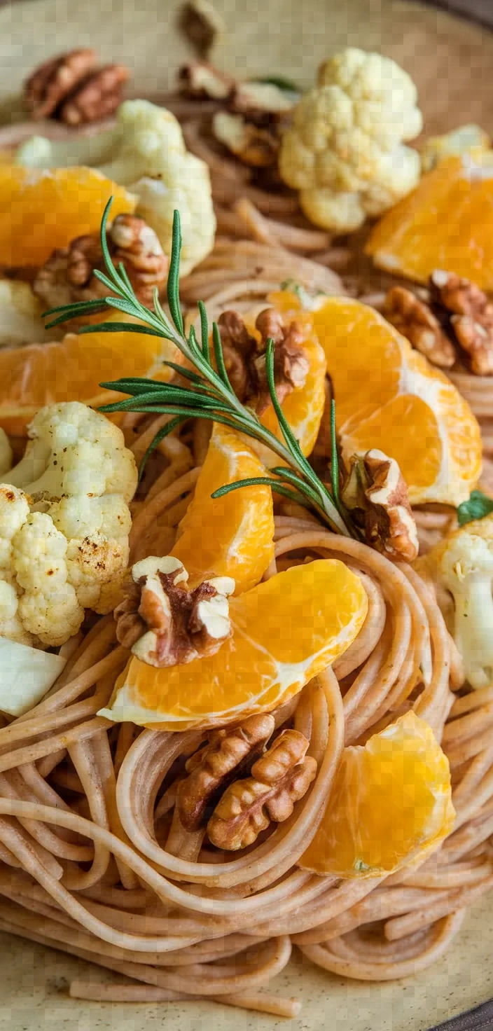 Photo of Whole Wheat Pasta With Sauteed Cauliflower Oranges Walnuts And Rosemary Recipe