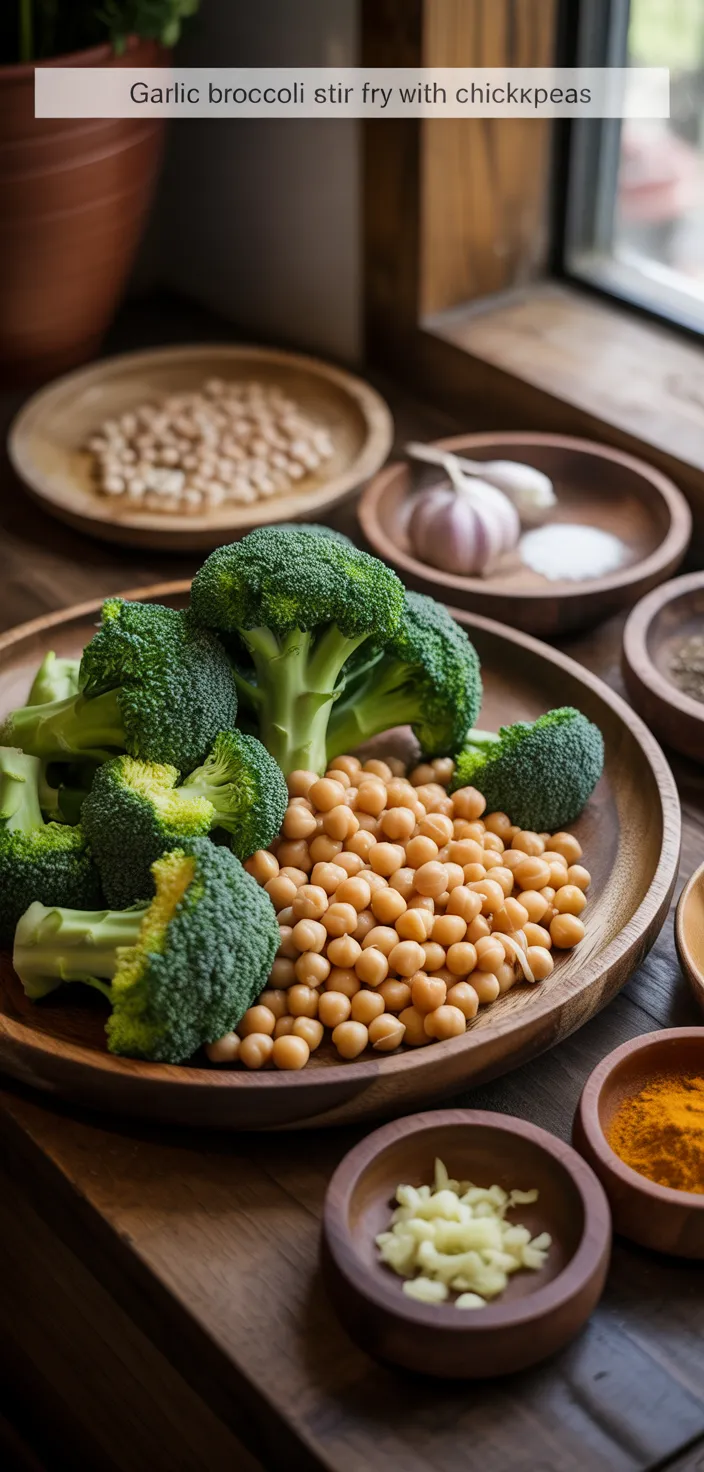 Ingredients photo for GARLIC BROCCOLI STIR FRY WITH CHICKPEAS Recipe