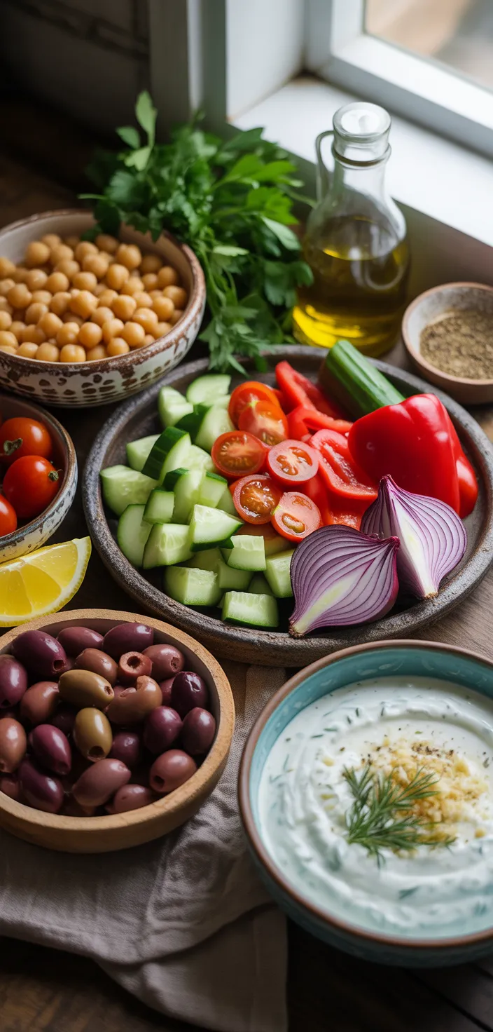 Ingredients photo for Greek Chickpea Salad + Tzatziki Dressing For A Plant Recipe