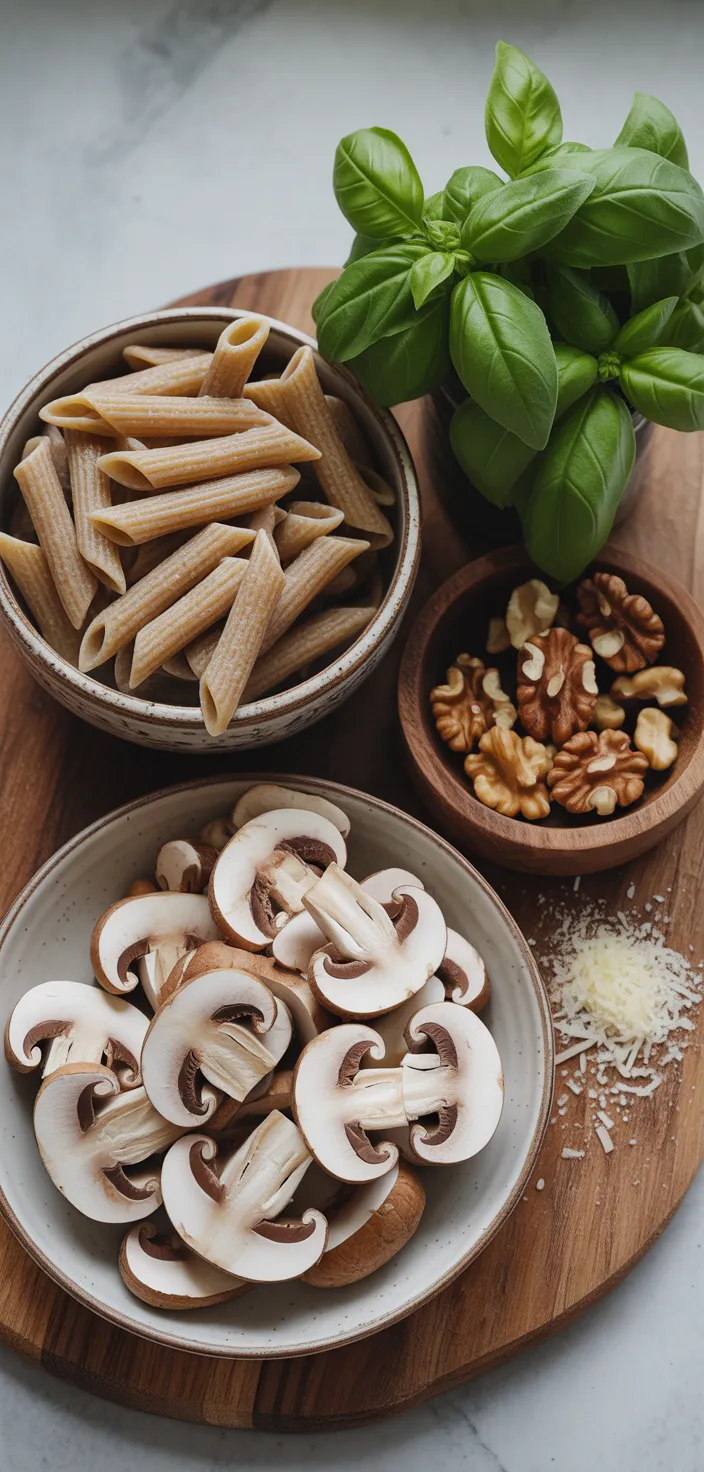 Ingredients photo for Walnut Pesto Mushroom Pasta Recipe