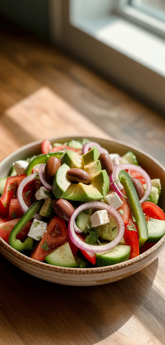 Ingredients photo for MEDITERRANEAN DIET APPROVED! GREEK SALAD WITH AVOCADO Recipe