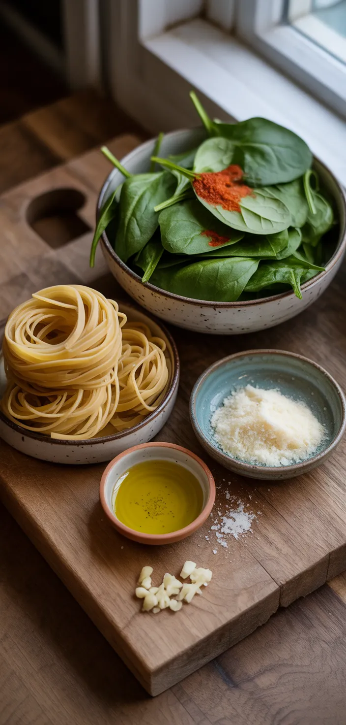 Ingredients photo for Quick Spinach Pasta Recipe