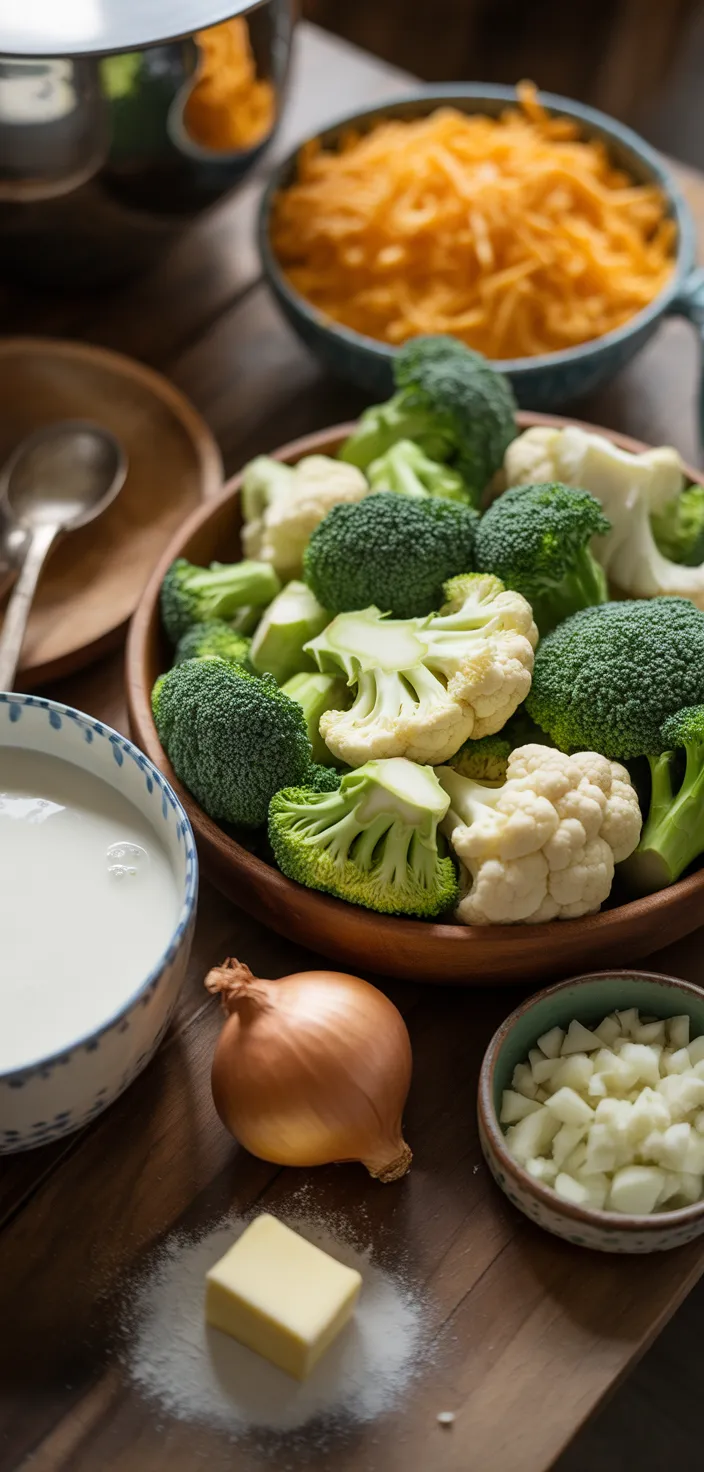 Ingredients photo for Broccoli, Cauliflower And Cheese Soup Recipe