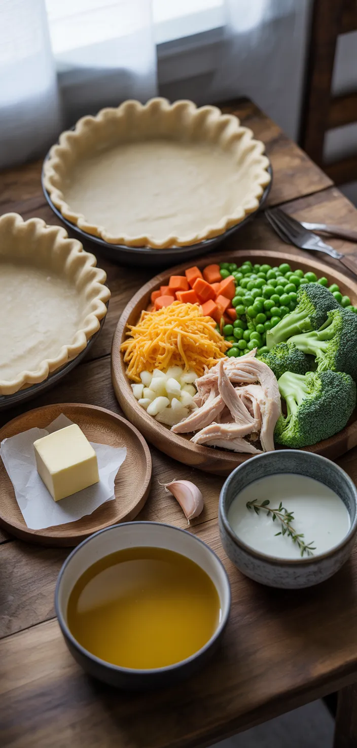 Ingredients photo for Broccoli Cheddar Chicken Pot Pie Recipe