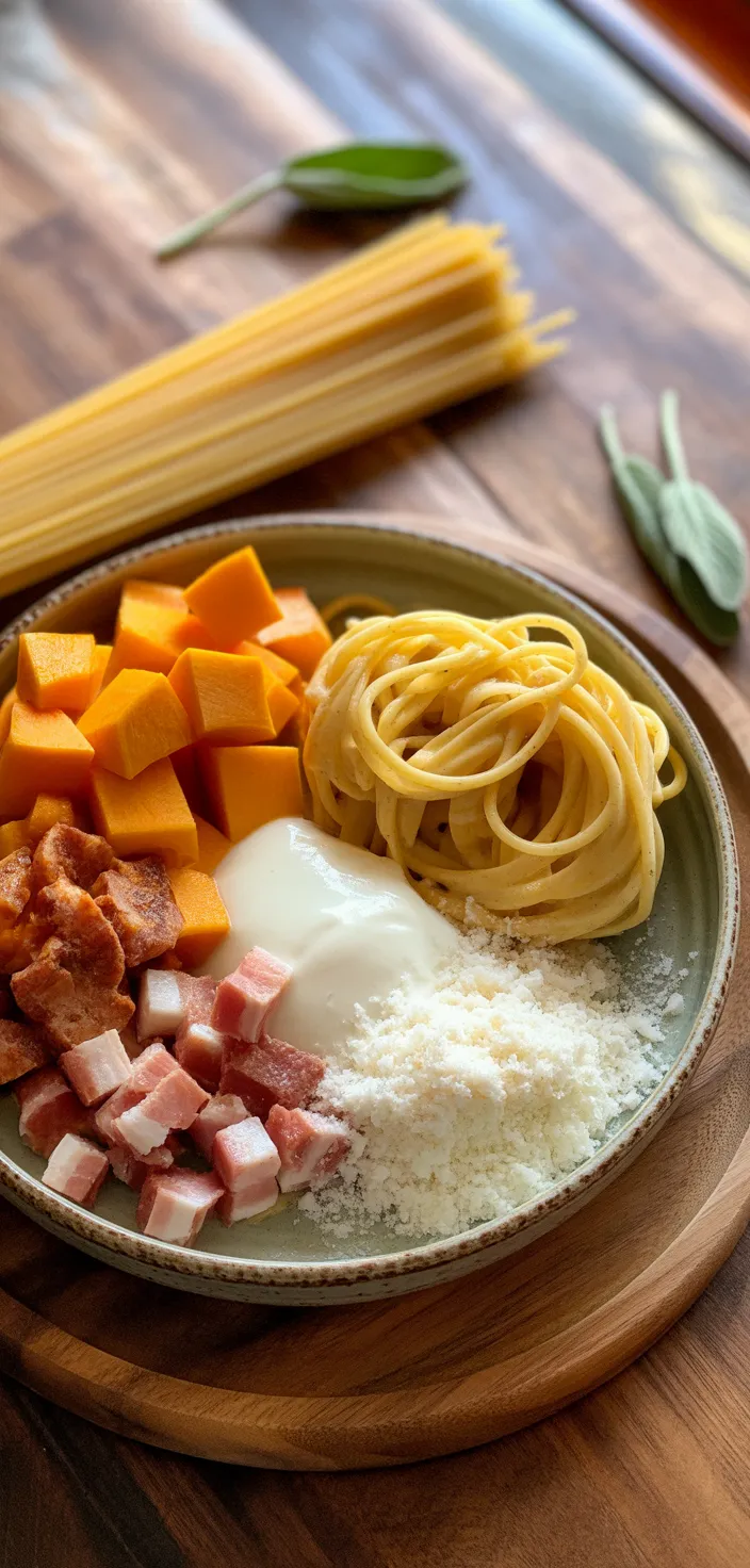 Ingredients photo for Butternut Squash Pasta Carbonara Recipe
