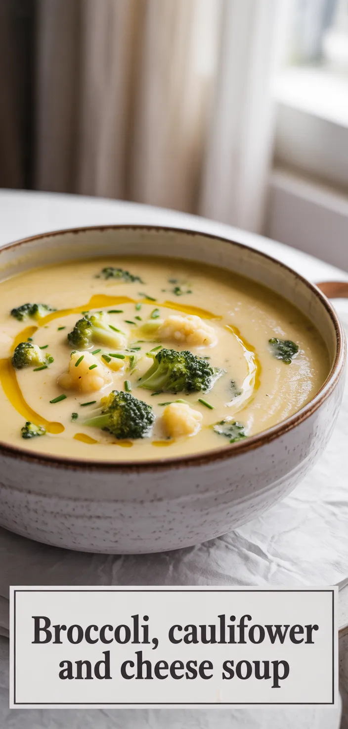 A photo of Broccoli, Cauliflower And Cheese Soup Recipe