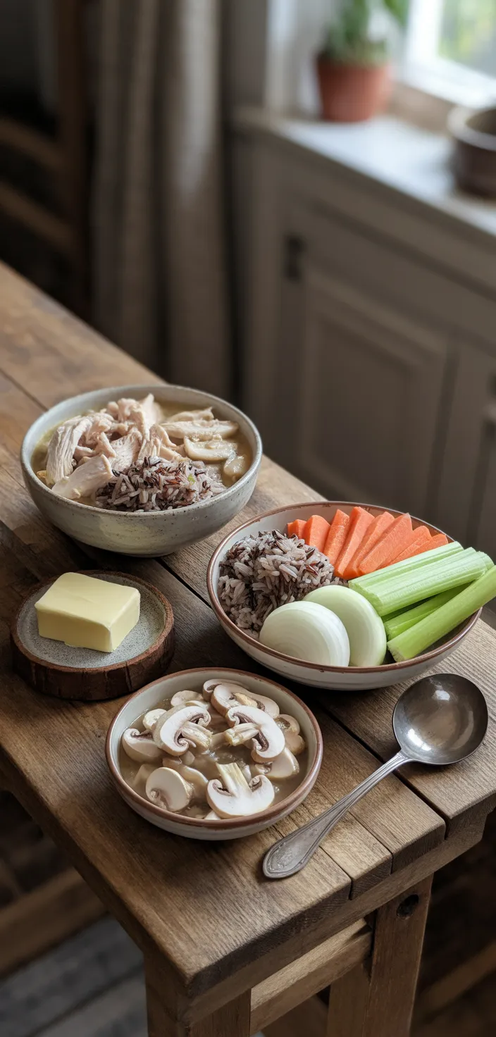 Ingredients photo for Creamy Mushroom Chicken And Wild Rice Soup Recipe
