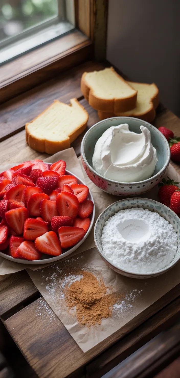 Ingredients photo for Fried Strawberry Cheesecake Sandwiches Recipe