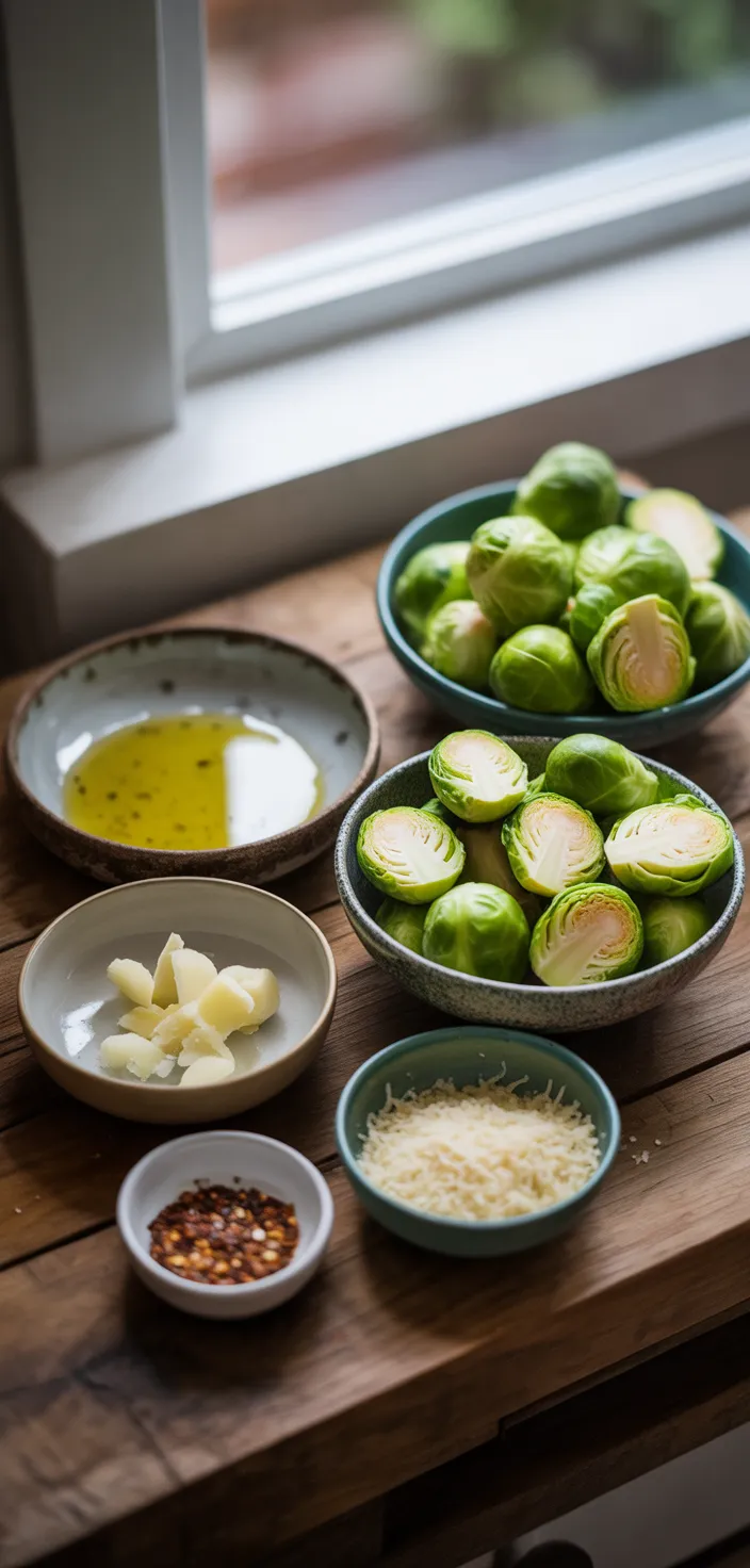 Ingredients photo for Garlic Parmesan Roasted Brussels Sprouts Recipe
