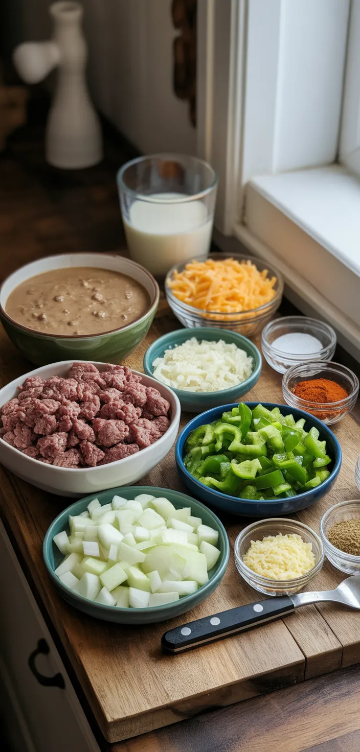 Ingredients photo for Hobo Casserole With Ground Beef & Potatoes – Quick & Delicious! Recipe