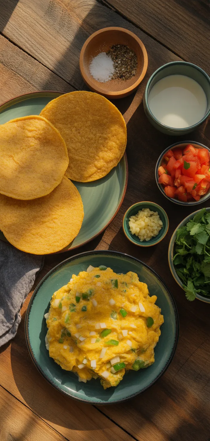 Ingredients photo for Migas Recipe (Scrambled Eggs With Crispy Tortillas)