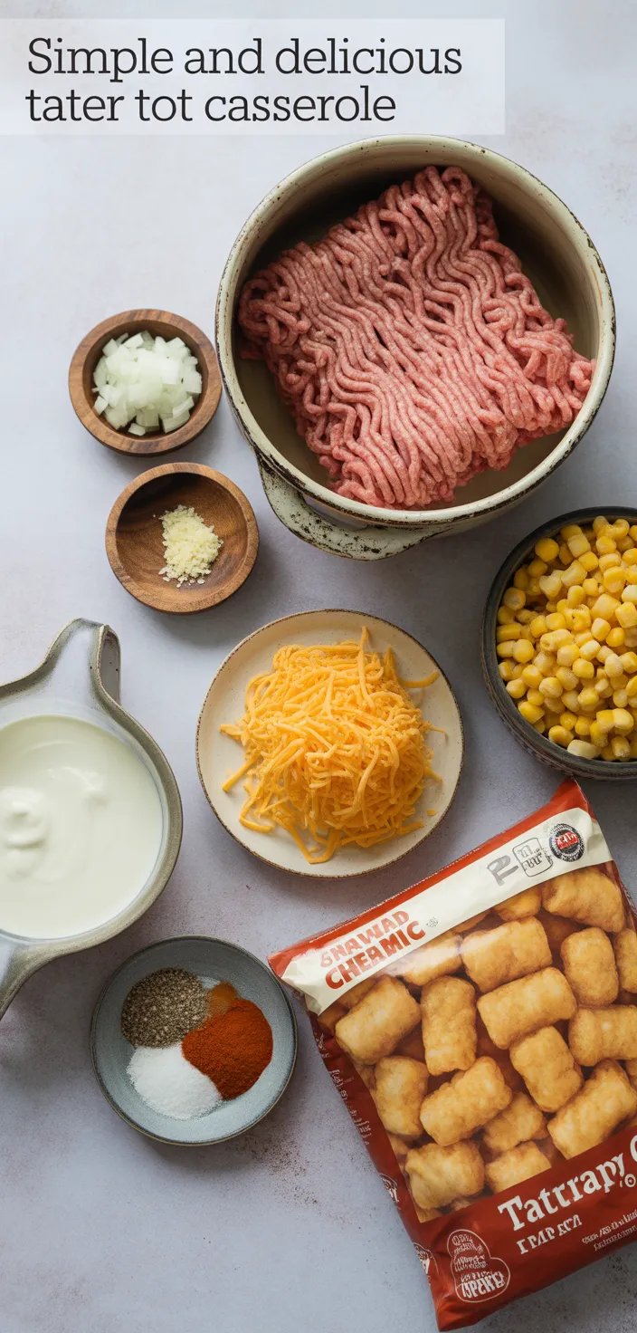 Ingredients photo for Simple And Delicious Tater Tot Casserole Recipe