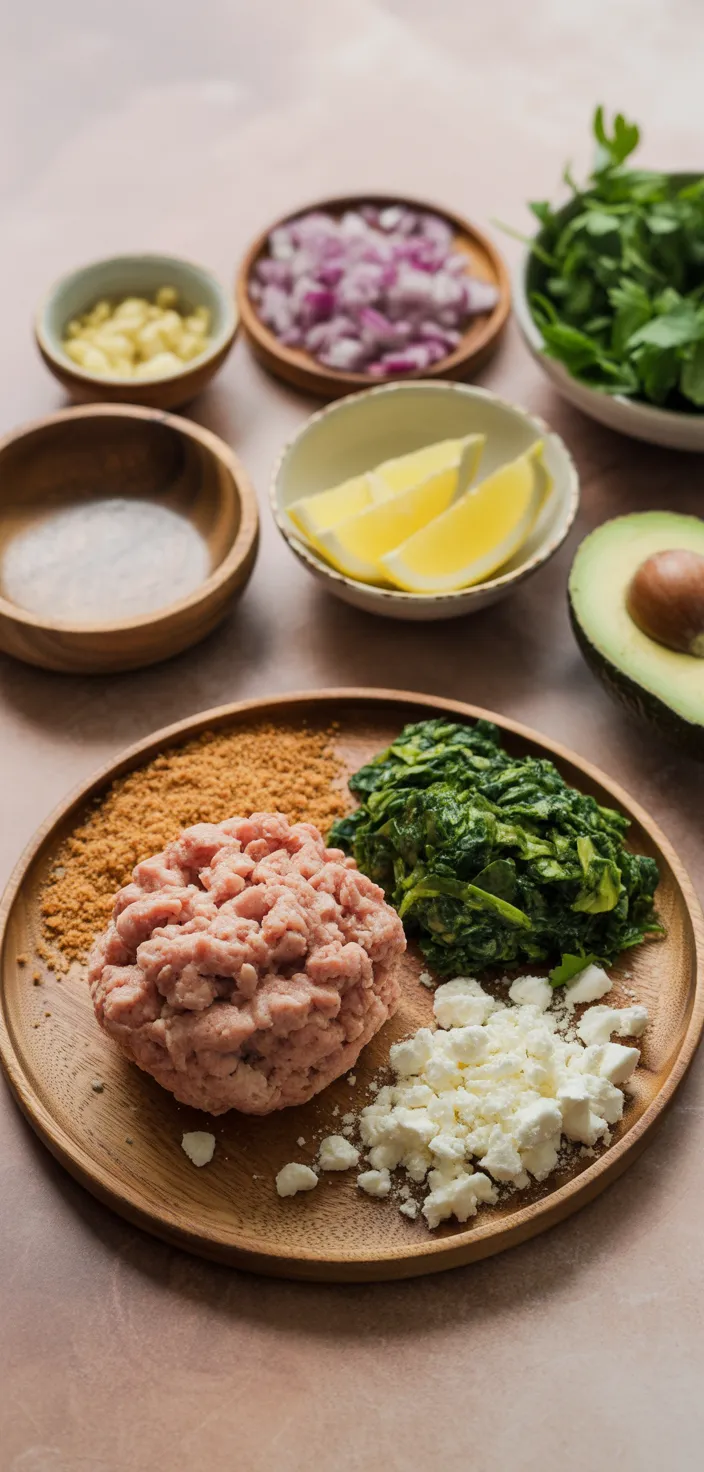 Ingredients photo for Chicken Burgers With Feta Cheese And Spinach Recipe