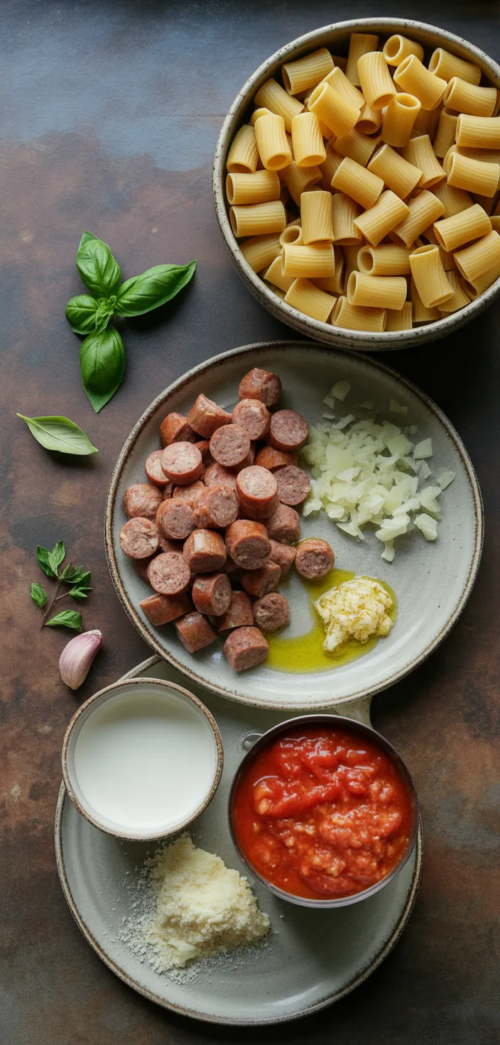 Ingredients photo for Creamy Sausage Rigatoni Recipe