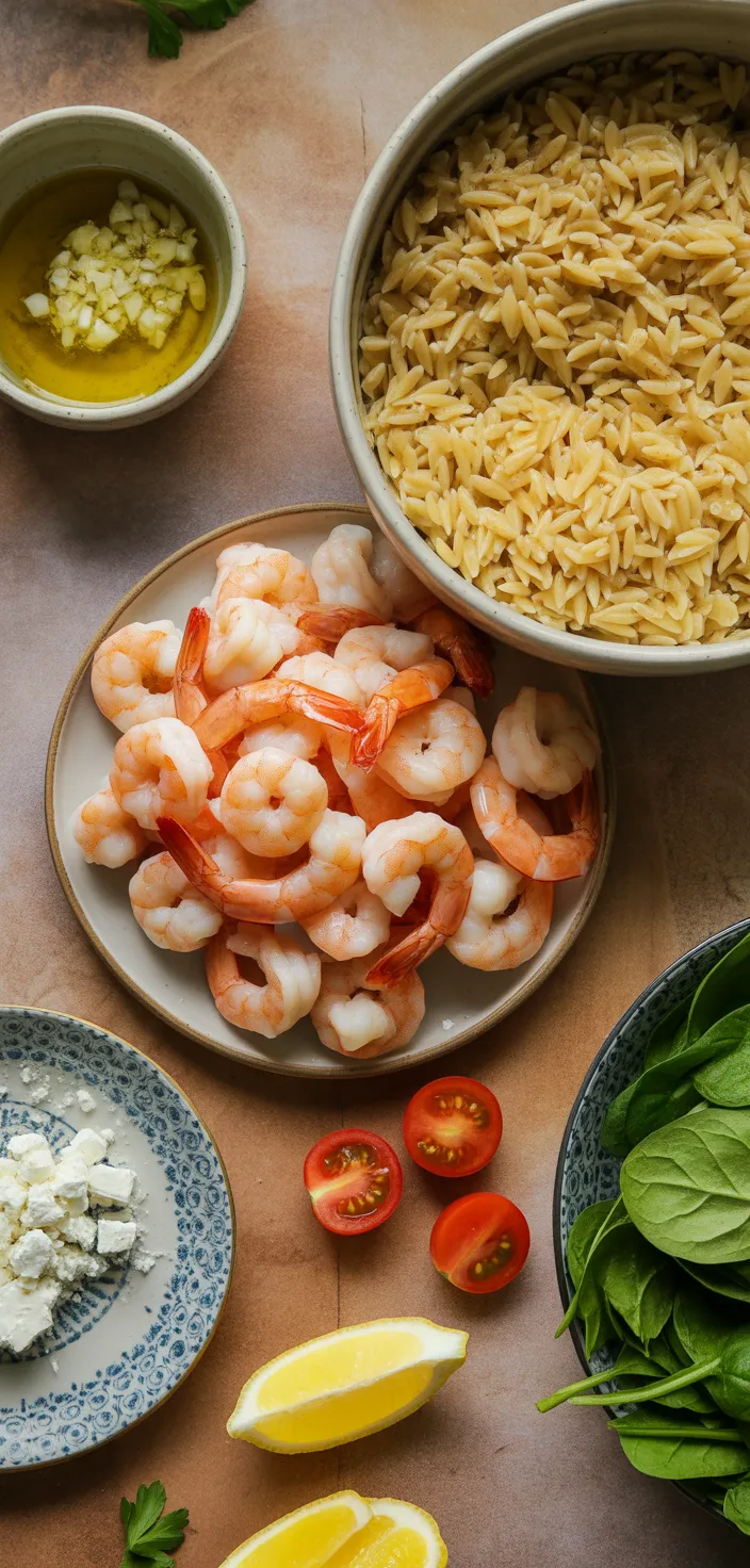 Ingredients photo for Easy Orzo With Shrimp And Feta Recipe