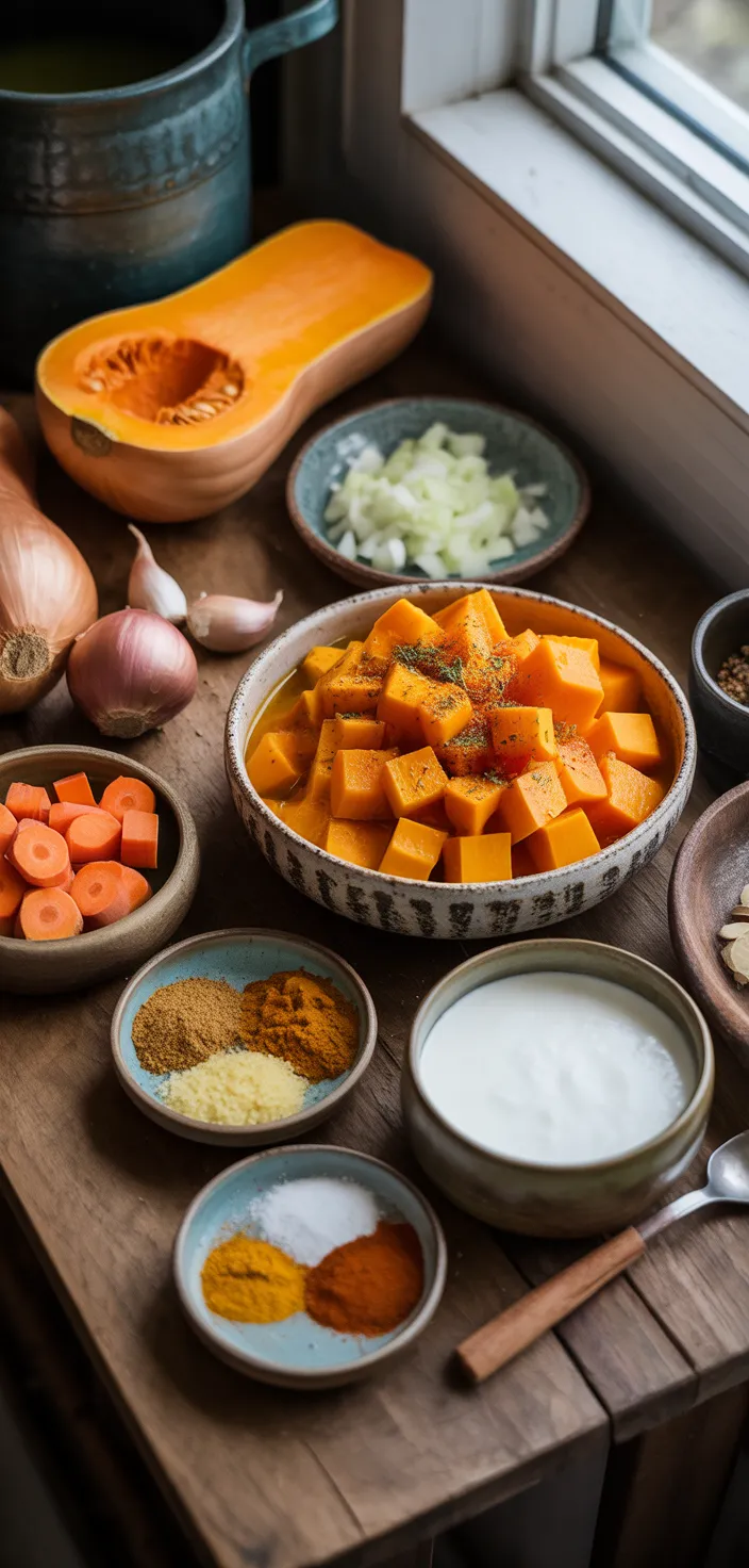 Ingredients photo for Roasted Butternut Squash Soup With Coconut Milk – Cozy Vegan Recipe