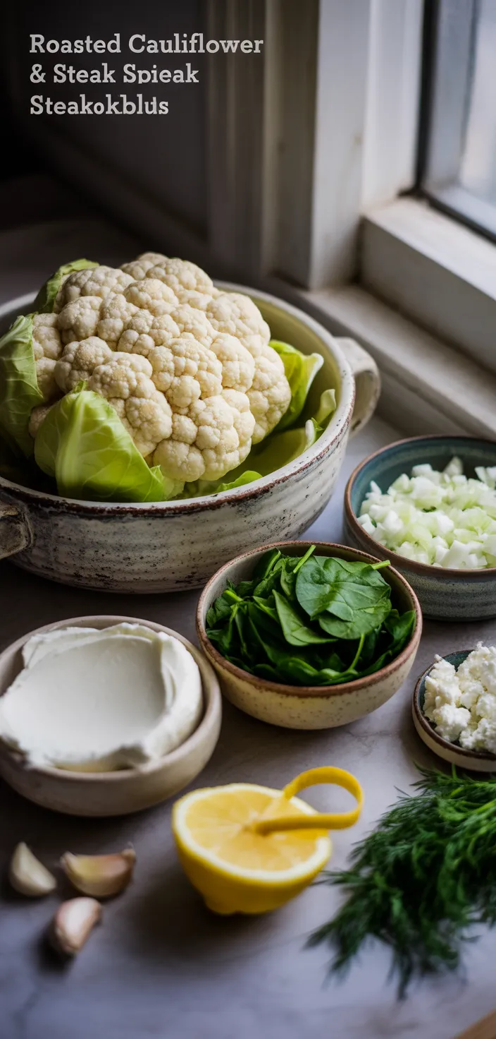 Ingredients photo for Roasted Cauliflower Steak & Spanakopita Melts Recipe