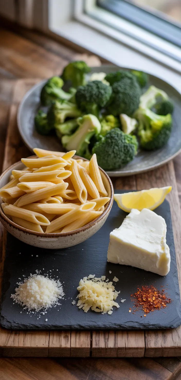 Ingredients photo for Skillet Ricotta Pasta With Roasted Broccoli. Recipe