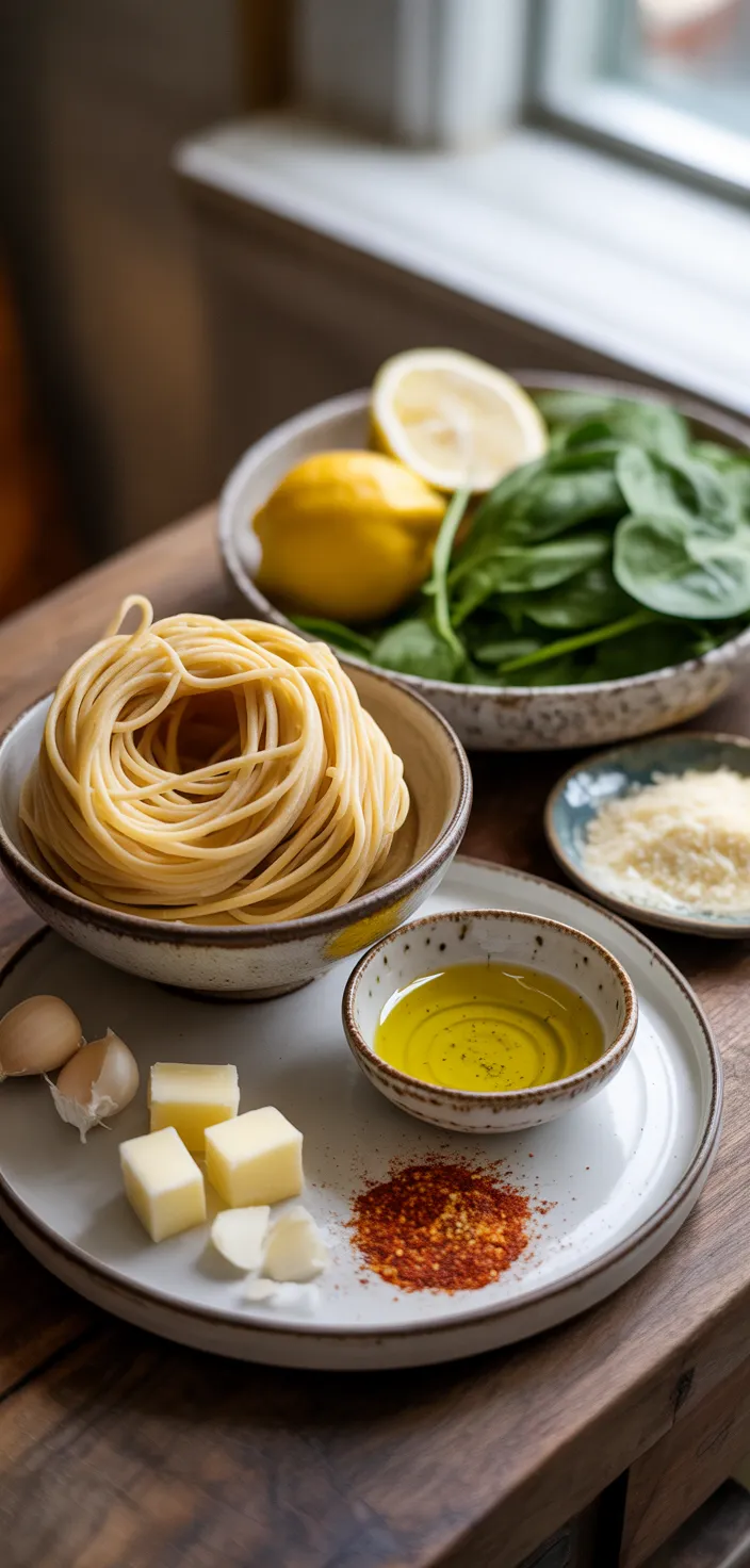 Ingredients photo for Spinach Lemon Pasta Recipe