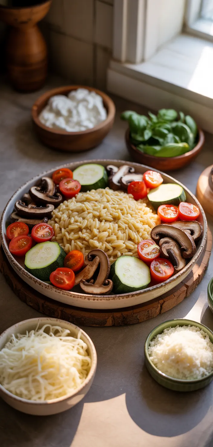 Ingredients photo for Vegetable And Ricotta Baked Orzo Recipe